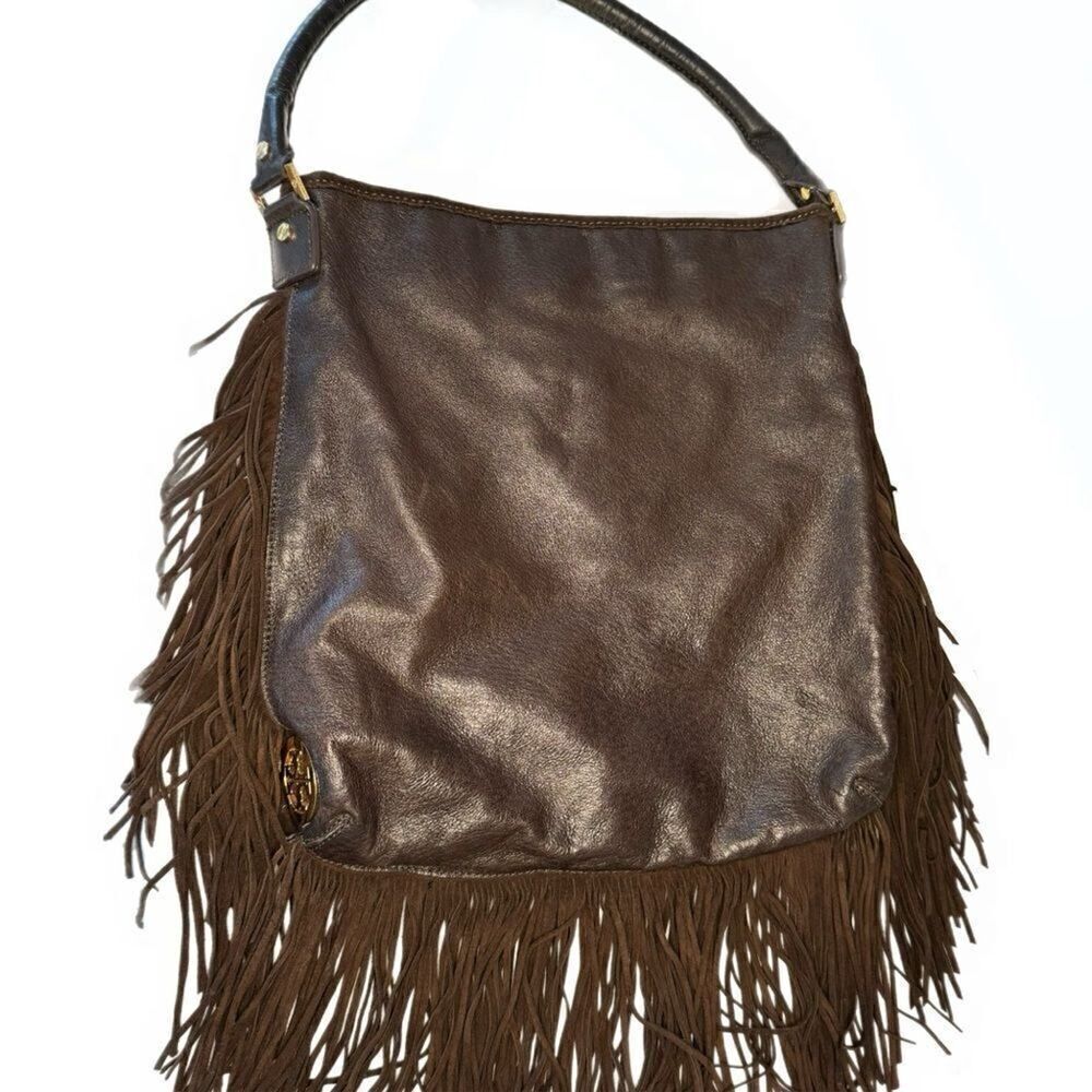 Tory Burch Dark Brown Fringed Leather Suede
Hobo Bag